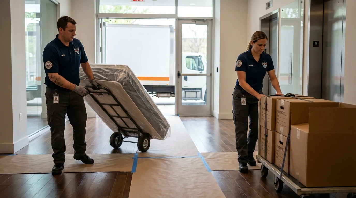 Professional apartment movers loading elevator in Voorhees, NJ